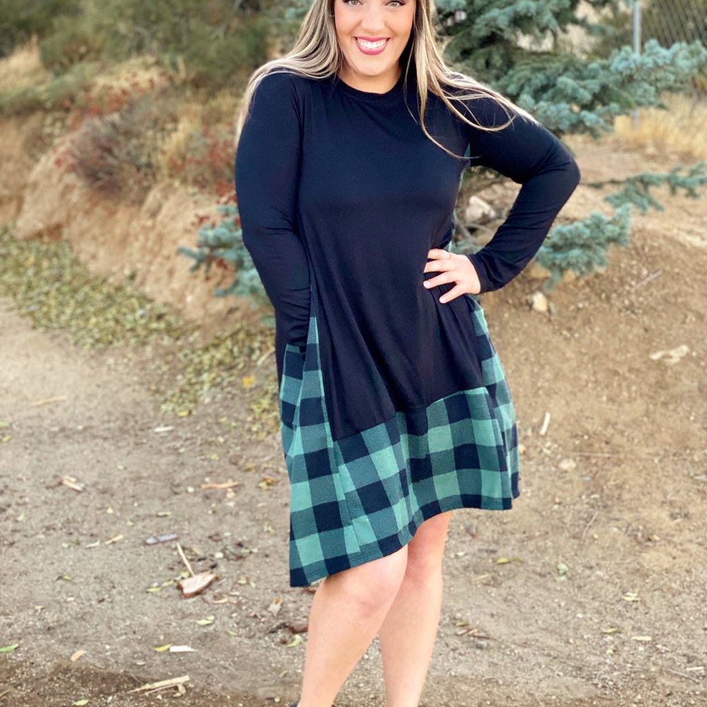 Hints Of Plaid Dress in Green (Large)